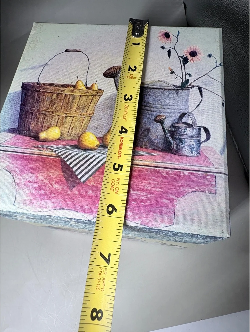 Vintage Floral Square Gift Box with Lid, Still Life Basket Design, 6x6x5.5